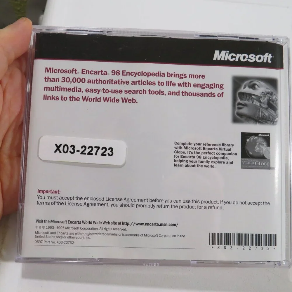 Microsoft Encarta 98 Encyclopedia Computer Game OUT OF DATE SOFTWARE (2 CDs)